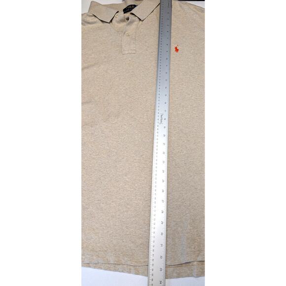 POLO Ralph Lauren Polo 2XLT Tan Heather Embroidered Orange Pony 100% Cotton - Picture 6 of 8